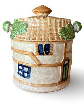 Vintage Japanese Majolica Cottage Biscuit Jar